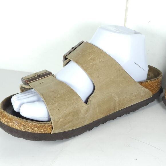 BIRKENSTOCK Women's Arizona US7 Taupe Leather 2 Straps Slide Sandals Shoes - Picture 7 of 16